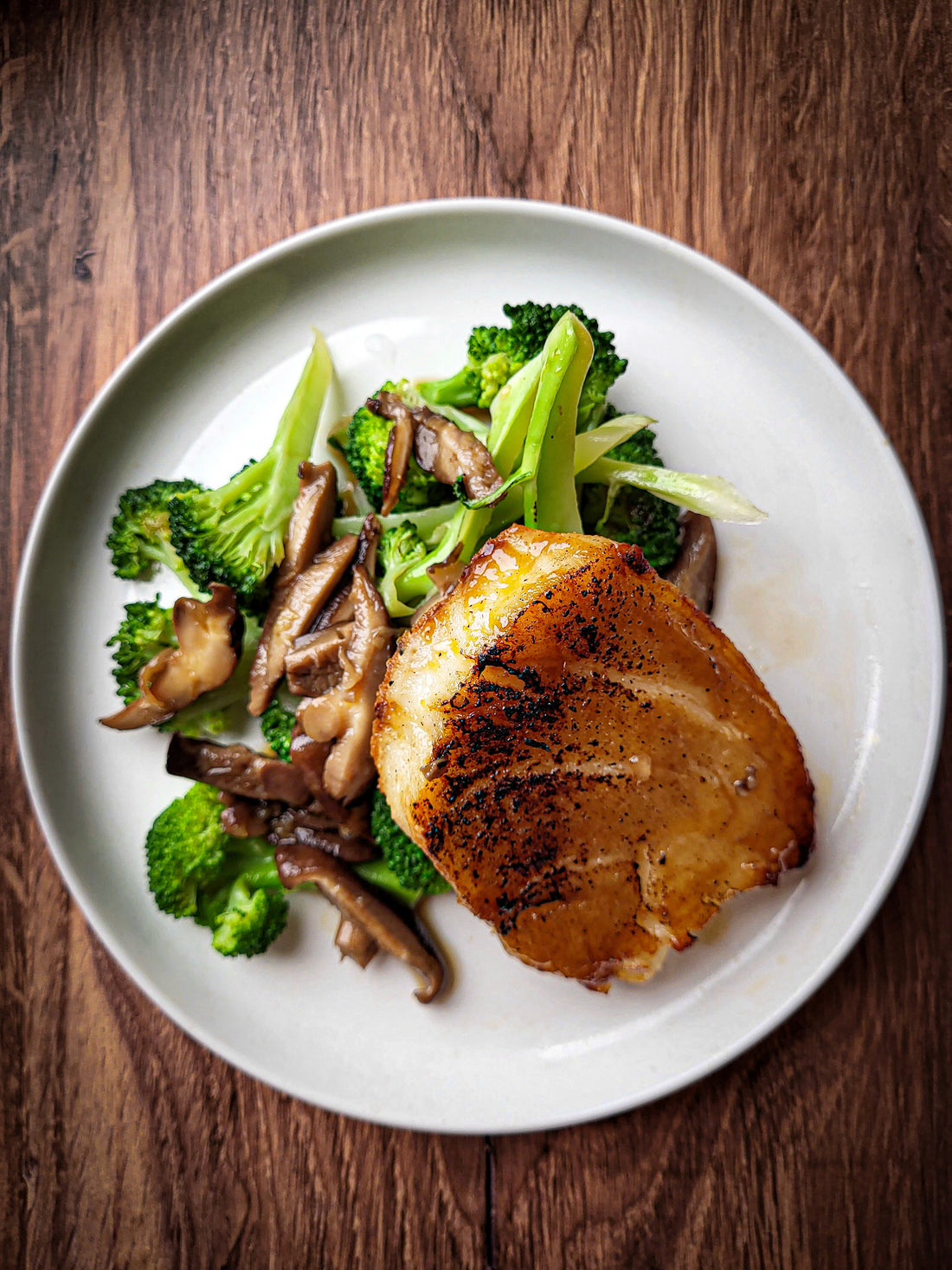 Hoisin Chilean Seabass with Mushrooms and Broccoli