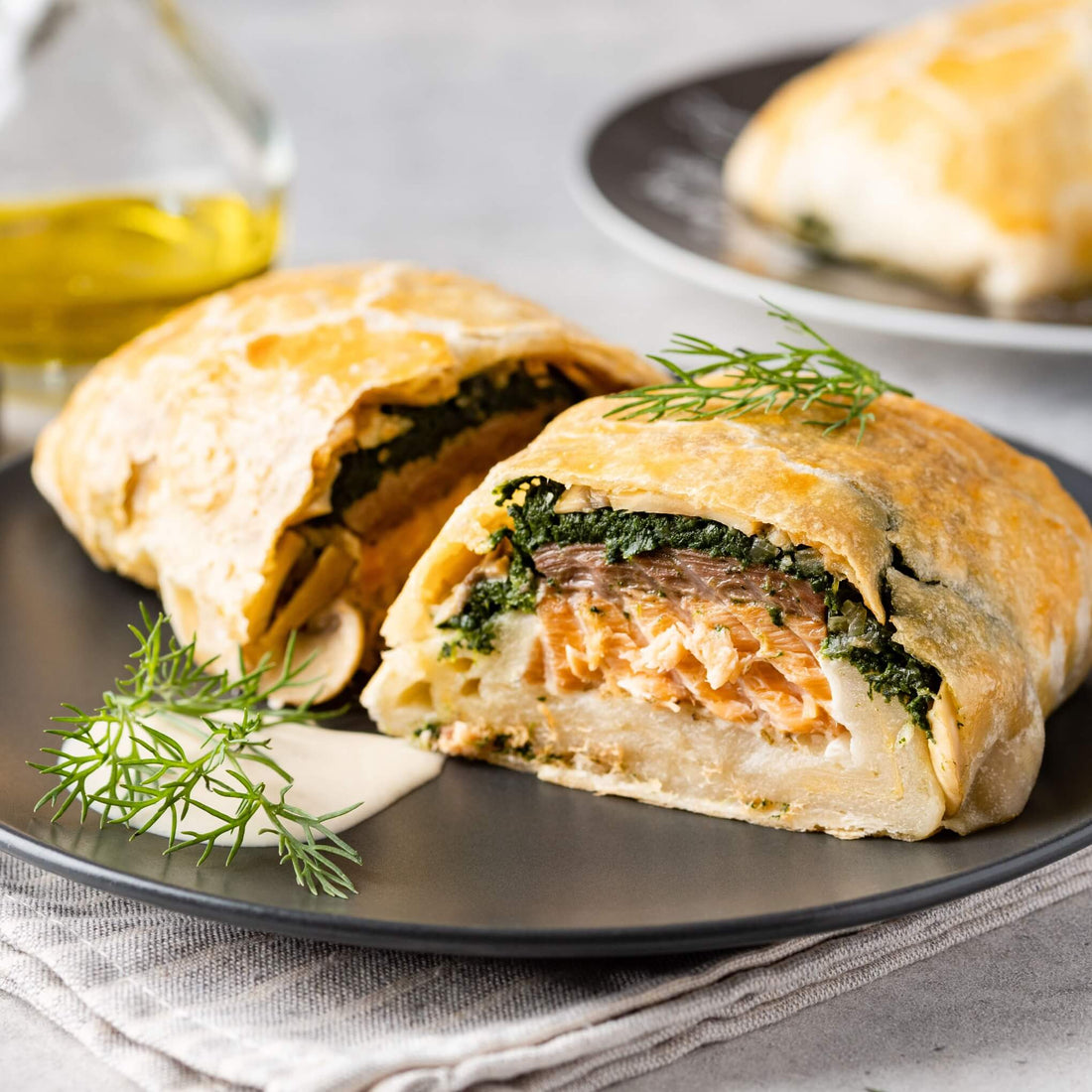 Salmon Coulibiac with Kale and Pickled Beets