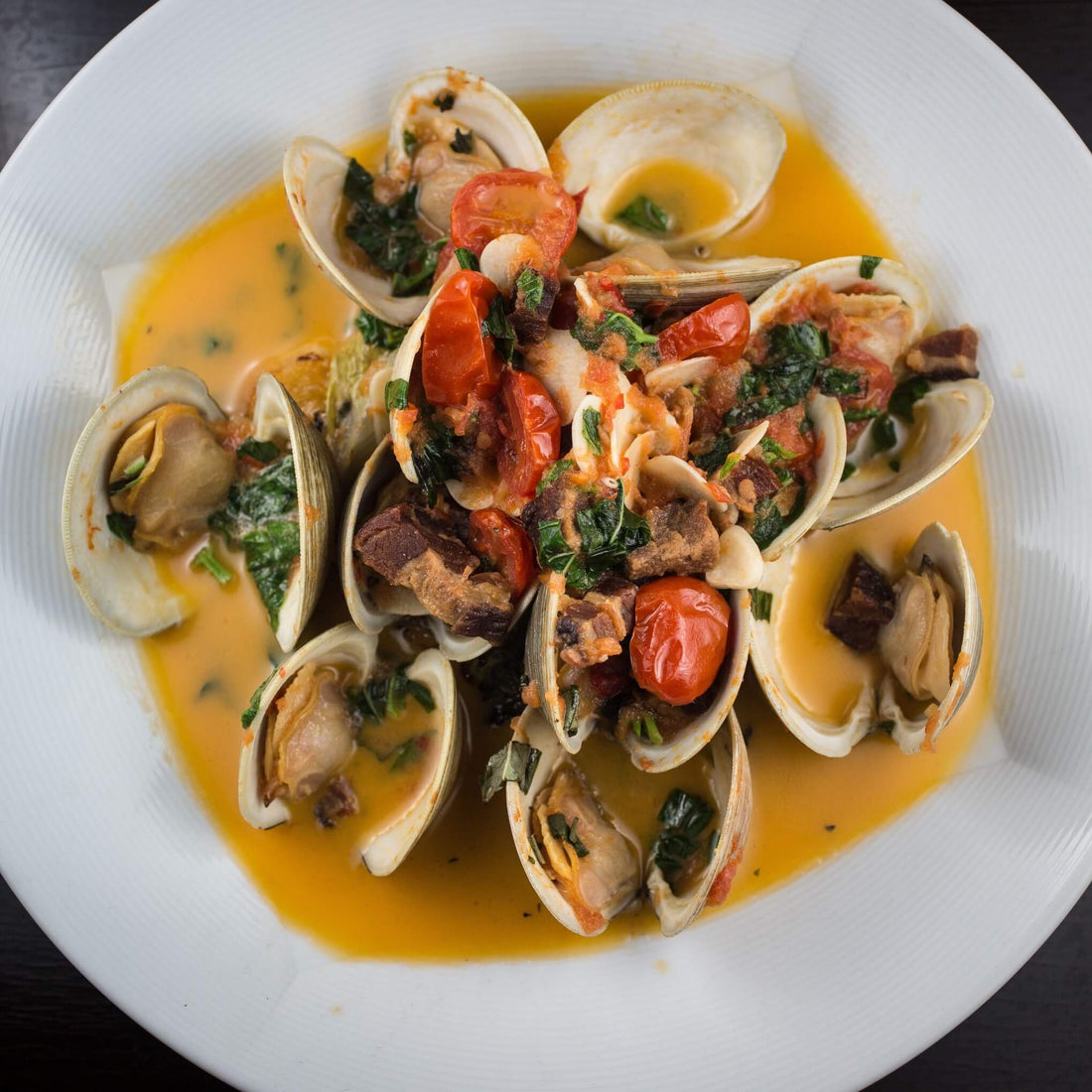 Steamed Clams with Blistered Tomatoes and Fresh Basil