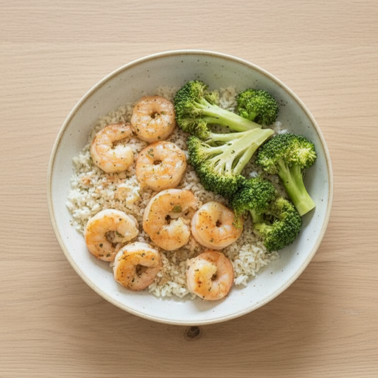 Lemon, Butter Shrimp w/Broccoli & Rice Pilaf